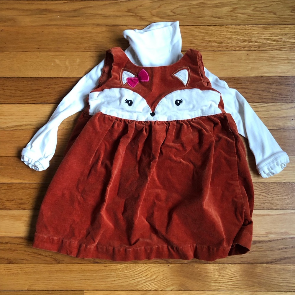 2-piece Gymboree Outfit, velvet Fox dress with white turtleneck size 2T